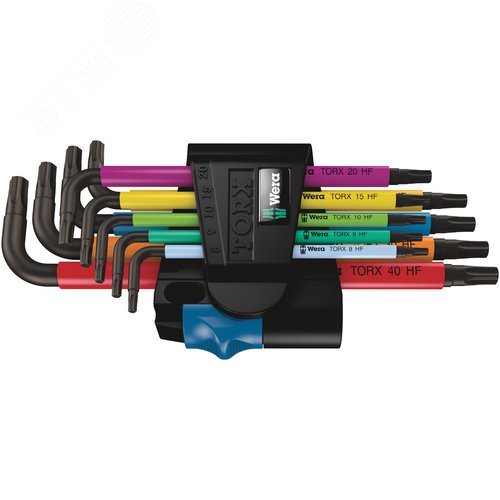 Набор Г-образных ключей с функцией фиксации крепежа 967/9 TX Multicolour HF TORX 1 TX 8 - TX 40 9 предметов комплектация: 9x 967 SL TORX HF Multicolour Г-образный ключ с функцией фиксации крепежа: TX 8x76 TX 9x79 TX 10x85 TX 15x90 TX 20x96 TX 25x104 TX 27x112 TX 30x122 TX 40x132 - WERA