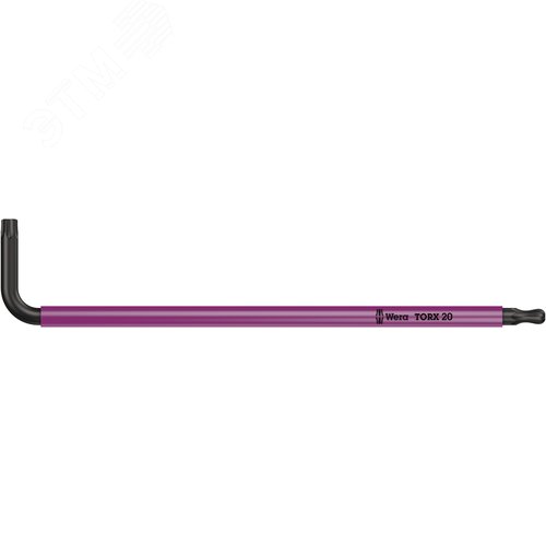 Ключ Г-образный 967 SPKL TORX BO Multicolour BlackLaser с шаром TX 20X96 мм с отверстием под штифт - WERA