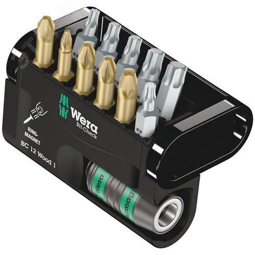 Набор бит с битодержателем Bit-Check 12 Wood 1 для работ по дереву 12 предметов - WERA
