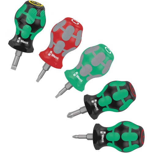 Набор коротких отвёрток Stubby Set 3 5 предметов комплектация: 1x 335 Stubby Отвёртка короткая: 1.0x5.5x24.5 2x 350 PH Stubby Отвёртка короткая: PH 1x25 PH 2x25 2x 368 Stubby Отвёртка короткая: квадрат #1X25 #2X25 - WERA
