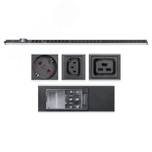 Блок розеток для 19' шкафов, вертикальный, 10 розеток Schuko, 10 розеток IEC 320 C19, 8 розеток IEC 320 C13, 32А, автомат защиты, алюминиевый корпус, клеммная колодка - Cabeus