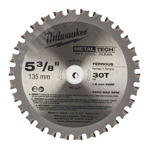 Диск пильный по металлу 135х20 Z30 (48404070) - Milwaukee