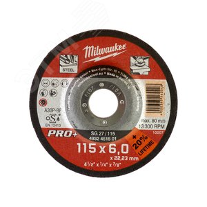 Диск шлифовальный по металлу SG 27/115х6 PRO+ 1шт (4932451501) - Milwaukee
