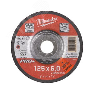 Диск шлифовальный по металлу SG 27/125x6 PRO+ 1шт (4932451502) - Milwaukee