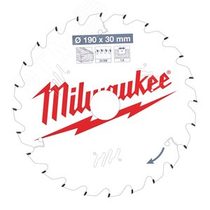 Диск пильный для циркулярной пилы по дереву 190x30x1.6x24 скошенные зубья (4932471300) - Milwaukee