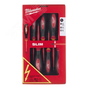 Набор отверток изолированных тонких VDE (SL0.5 SL0.8 SL1.0PH1 PH2 PZ1 PZ2) (4932471453) - Milwaukee