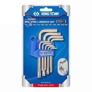 Набор Г-образных TORX, T10-T50, короткие с отверстием, 9 предметов - King Tony