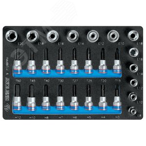 Набор торцевых насадок и головок 1/2'&3/8', TORX, HEX, Е6-Е20, ложемент, 28 предметов - King Tony