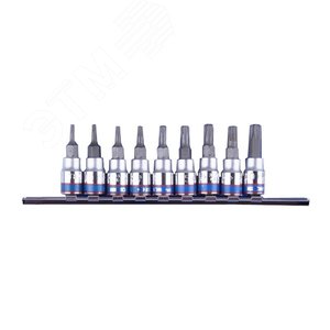 Набор торцевых насадок 1/4', TORX, Т8-Т40 мм, L = 37 мм, с отверстием, 9 предметов - King Tony