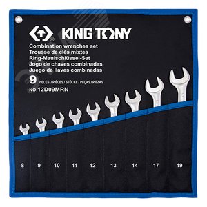 Набор комбинированных ключей, 8-19 мм, чехол из теторона, 9 предметов - King Tony