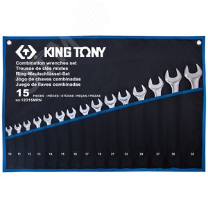 Набор комбинированных ключей, 10-32 мм, чехол из теторона, 15 предметов - King Tony