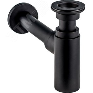 Сифон LINEIS для раковины 1'1/4x32 с выпуском, отвод с декоративной розеткой, черный матовый, латунь - Wirquin