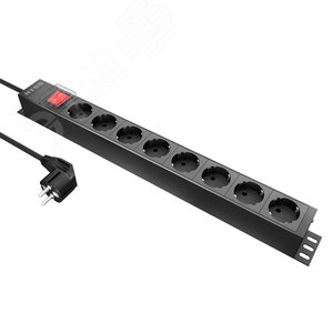 Блок розеток , 19, 1U, алюминий, 1ф16A, 3.7кВт, (8) Schuko CEE 7/7, выкл. с подсв.и крыш., 2м каб., вил. Schuko - NTSS