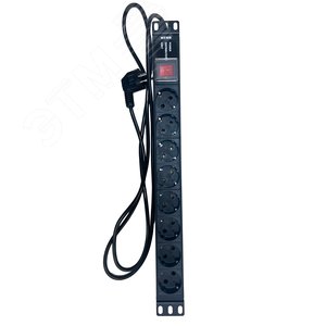 Блок розеток , 19, 1U, алюминий, 1ф16A, 3.7кВт, (8) Schuko CEE 7/7, выкл. с подсв.и крыш., 2м каб., вил. Schuko - фото 2