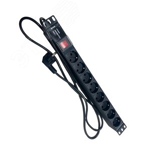 Блок розеток , 19, 1U, алюминий, 1ф16A, 3.7кВт, (8) Schuko CEE 7/7, выкл. с подсв.и крыш., 2м каб., вил. Schuko - фото 4