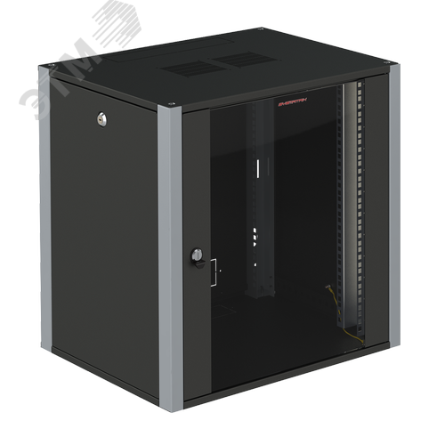 Шкаф телекоммуникационный настенный 19' 12U дверь стекло IP20. 600x450x585mm(ШхГхВ) цвет черный(RAL 9004/RAL7000) - фото 4