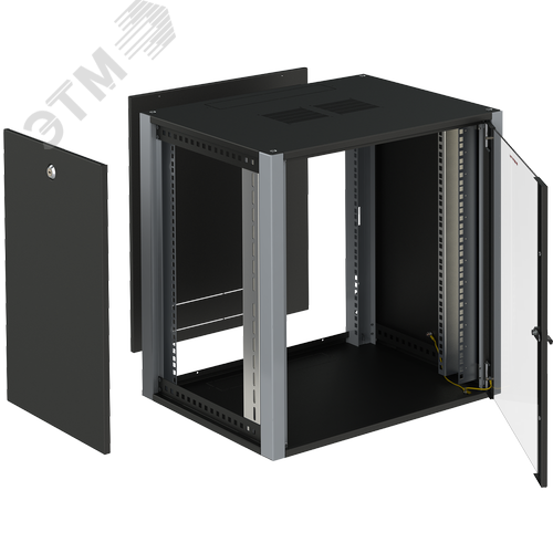 Шкаф телекоммуникационный настенный 19' 12U дверь стекло IP20. 600x450x585mm(ШхГхВ) цвет черный(RAL 9004/RAL7000) - фото 5