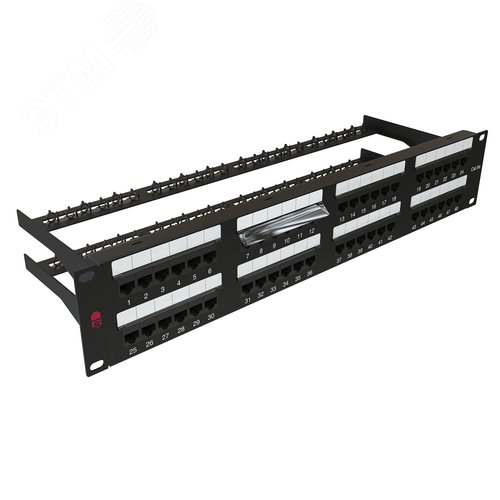 "Патч-панель 19"", 48 портов RJ-45, категория 5e, Dual IDC, с задним кабельным организатором, цвет черный" - фото 2