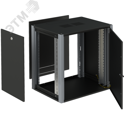 Шкаф телекоммуникационный настенный 19' 12U дверь металл IP20. 600x450x585mm(ШхГхВ) цвет черный(RAL 9004/RAL7000) - фото 5