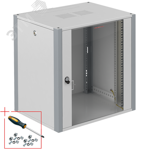 Шкаф телекоммуникационный настенный 19' 9U дверь стекло IP20. 600x450x450mm(ШхГхВ) цвет серый(RAL 7035/RAL7000) - фото 2