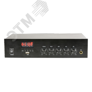 Усилитель 60Вт. 1 микрофонный вход,  100В/4-16Ом. USB/Bluetooth/FM радио. Материал корпуса: Металл (чёрного цвета) (PA-1060) - MKV