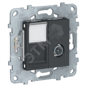 Розетка UNICA NEW TV одиночная + компьютерная RJ45 категория 6 UTP 1 модуль антрацит (NU547054)