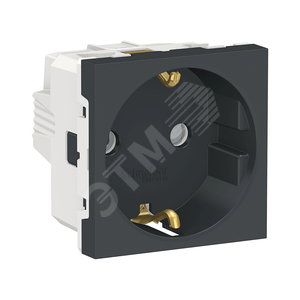 Розетка UNICA MODULAR с заземлением со шторками винтовой зажим 16А 250В 2 модуля антрацит