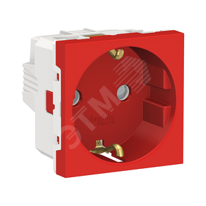 Розетка UNICA MODULAR с заземлением со шторками винтовой зажим 16А 250В 2 модуля красный (NU303703)