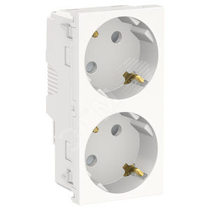 Розетка UNICA NEW двойная со шторками с заземлением винтовой зажим белый