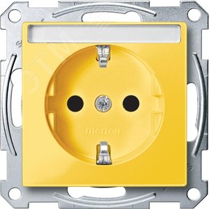 Merten SM Розетка Schuko Желтая с полем для надписи, защитными шторками, безвинтовой зажим | MTN2302-0307 | Schneider Electric - фото 4