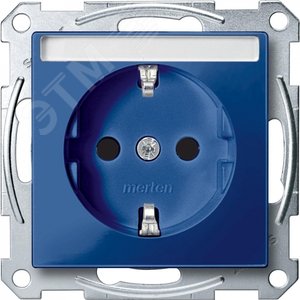 Merten SM Розетка Schuko Синяя с полем для надписи, защитными шторками, безвинтовой зажим | MTN2302-0378 | Schneider Electric - фото 2