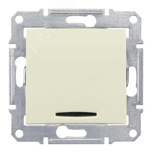 Выключатель одноклавишный, двухполюсный, с индикатором, 16А, в рамку, бежевый 4