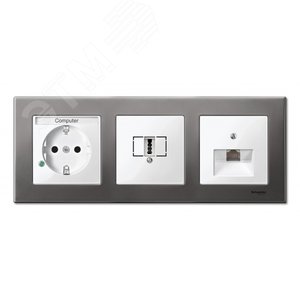 Рамка 3 поста металлическая серый родий (MTN403314) 3