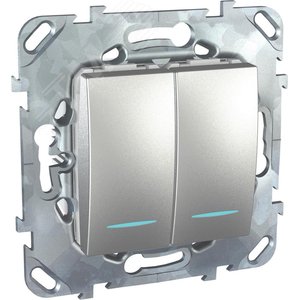 Unica TOP Алюминий Переключатель 2-клавишный (сх.6+6) с подсветкой | MGU5.0303.30NZD | Schneider Electric - фото 4