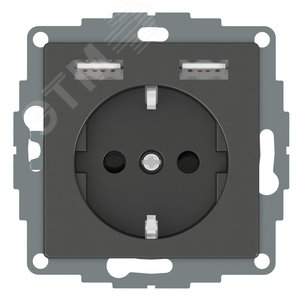 Розетка Schuko MERTEN SM с 2 USB c зарядным устройством 2.4 A антрацит (MTN2366-0414)