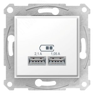 Sedna USB Розетка механизм 2x1,05А белый (SDN2710221) - фото 2