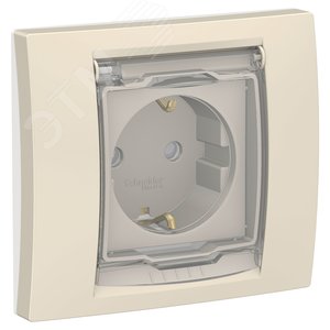 Розетка UNICA NEW с заземлением со шторками с крышкой IP44 бежевый - фото 2