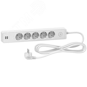 UNICA EXTEND удлинитель 5 розеток 2К+З, кабель 3м, 2 USB, белый | ST945U3W | Schneider Electric 3