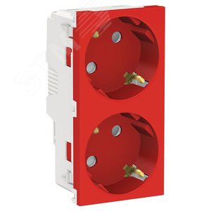 Розетка UNICA NEW двойная со шторками с заземлением винтовой зажим красный (NU306703A)
