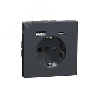 MERTEN D-Life РОЗЕТКА силовая 16 A с зарядкой USB A+C 3 A, АНТРАЦИТ