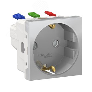 Розетка UNICA MODULAR с заземлением со шторками с быстрозажимными клеммами 16А 250В 2 модуля алюминий (NU305730)