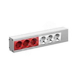 Блок розеточный OptiLine45, 3 розетки 2Р+Е, цвет белый, 3 розетки 2Р+Е, цвет красный, боковой вывод заземления - Schneider Electric