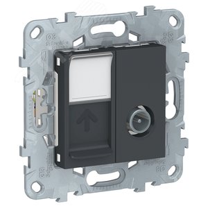 Розетка UNICA NEW TV одиночная + компьютерная RJ45 категория 6 UTP 1 модуль антрацит (NU547054) 2