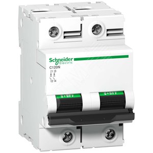 Выключатель автоматический двухполюсный C120N 63А B 10кА | A9N18344 | Schneider Electric