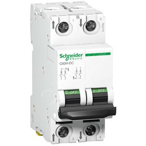 Выключатель автоматический двухполюсный C60H-DC 2А C 10кА | A9N61522 | Schneider Electric