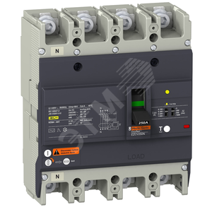 Выключатель автоматический с дифференциальной защитой 36 кА/415В 4П3Т 225A