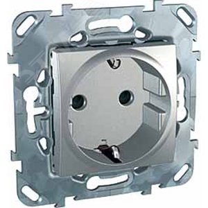 Unica TOP Алюминий Розетка 1-ая с/з с защитными шторками, винт. зажим | MGU5.037.30ZD | Schneider Electric - фото 3