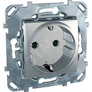Unica TOP Алюминий Розетка 1-ая с/з с защитными шторками, винт. зажим | MGU5.037.30ZD | Schneider Electric - Schneider Electric