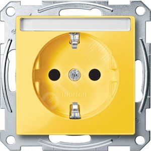 Merten SM Розетка Schuko Желтая с полем для надписи, защитными шторками, безвинтовой зажим | MTN2302-0307 | Schneider Electric - Schneider Electric