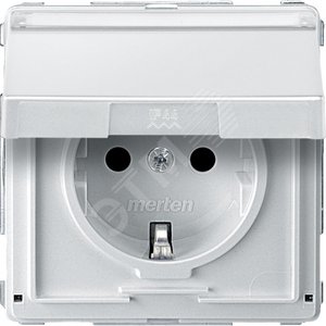 Механизм розетки Schuko с крышкой с полем для надписи белый